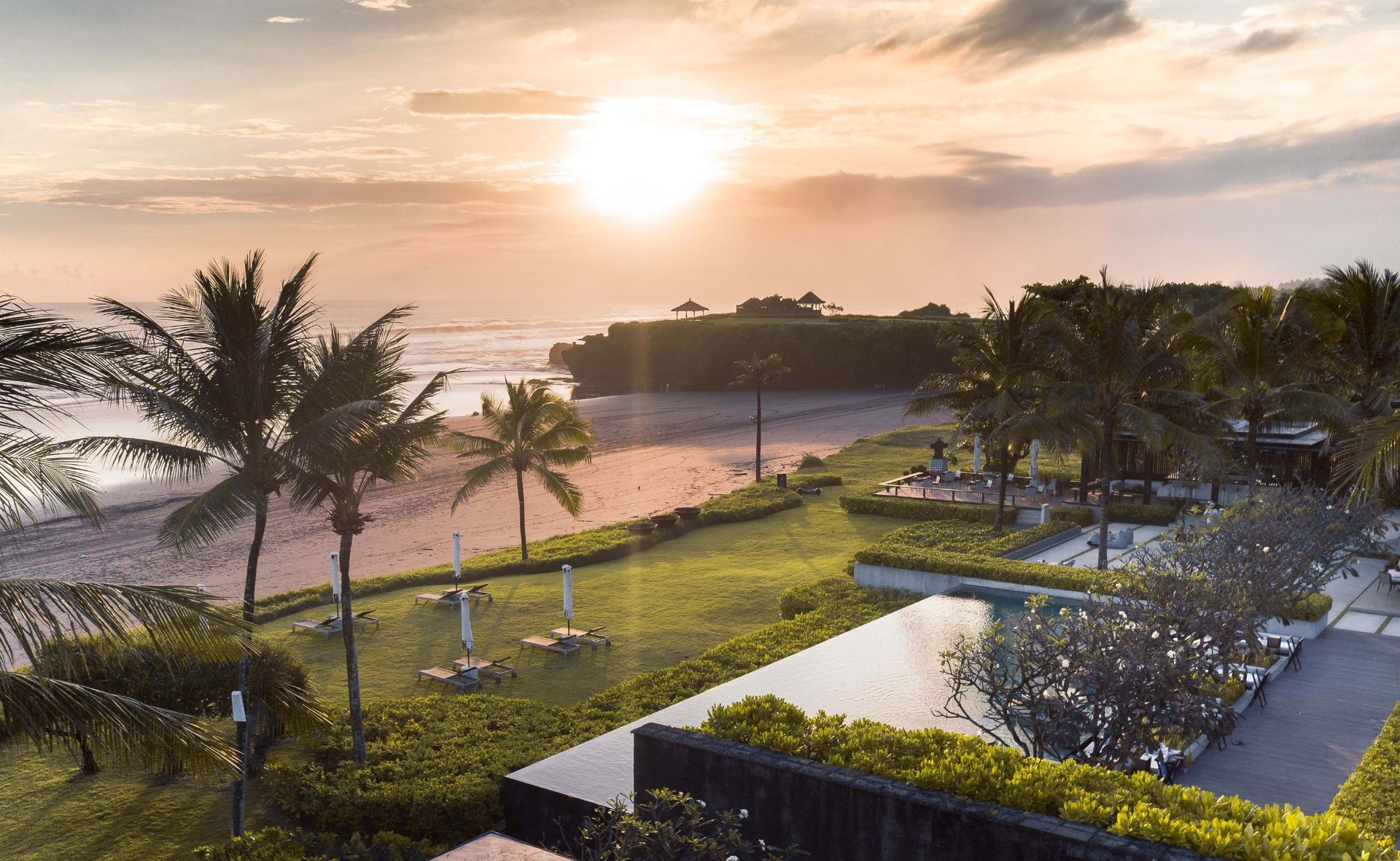 Soori Bali pool at sunset