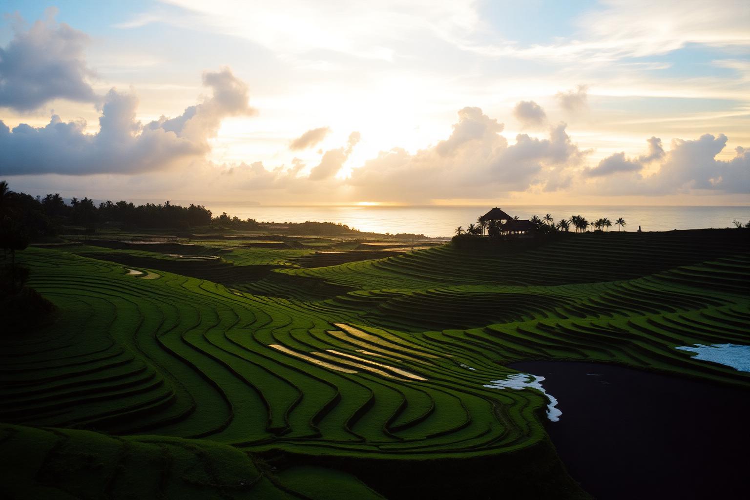 Rice terraces meeting the ocean in Tabanan